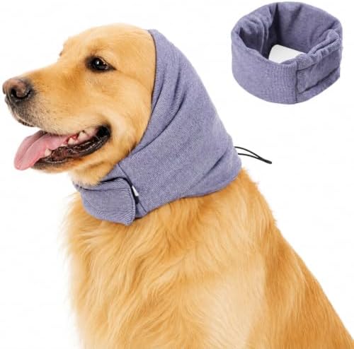 Adjustable Dog Quiet Ear Muffs Calming Ear Hoodie, Noise Canceling Breathable Ear Wraps for Dog Anxiety Relief, Ear Covers for Fireworks Thunderstorm Grooming Force Drying Noise Protection (Purple, M)