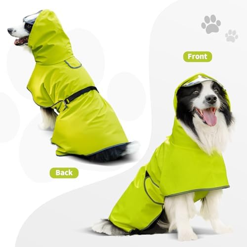 Dog Raincoat,Dog Rain Jacket Poncho with Hood and Leash Hole(Green,XL)