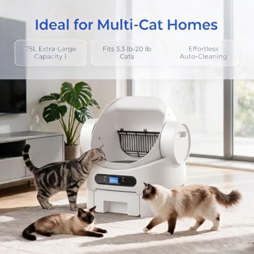 Automatic Litter Box Self Cleaning, Smart Cat Litter Box with 10 Safety Sensors, Open Top Self-Cleaning Litter Box for Multiple Cats, APP Control, 9.5L Waste Bin, 40dB Ultra Quiet for Multi-Cat