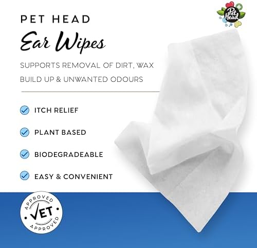 Pet Head Health Ear Wipes for Cats and Dogs | Fragrance-Free | 30 Wipes