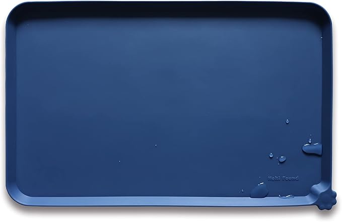 Hoki Found L Silicone Pet Food Mats with High Lips - Non Slip Cat Dog Bowl Placemats - Waterproof Cat Dog Feeding Mat - Indigo Ink
