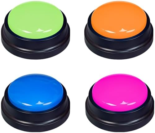 4 Pcs Dog Talking Buttons for Communication, Recordable Voice Command Buttons for Dog Training, Pet Sound Button Box, One Button Recording, 3.1 in, 8 cm Sturdy Pet Response Buzzers
