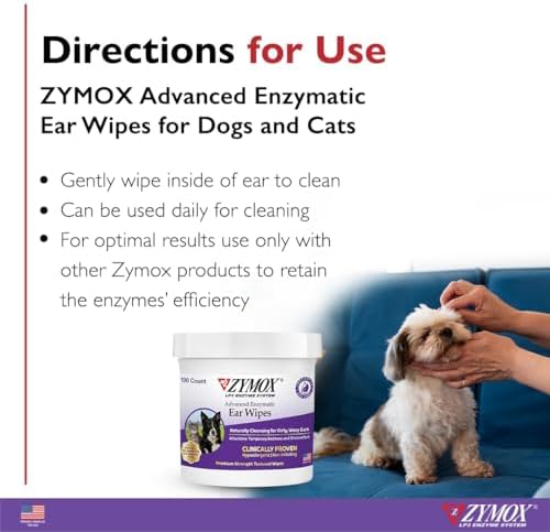 Zymox Enzymatic Ear Wipes and Otic Plus Advanced Ear Solution for Dogs and Cats - Product Bundle - for Dirty, Waxy, Smelly Ears and to Soothe Ear Infections, 100 Count Wipes and 1.25oz Bottle