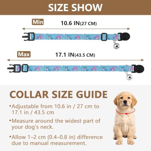 Cute Cartoon Sharks Blue Kitten Collars 2 Pack Collar for Puppy Adjustable Length 10.6" to 17.1"