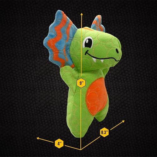 Bite Force - Durable & Strong Dog Toy Green Dino with Squeaker, Kevlar-Reinforced for Aggressive chewers.