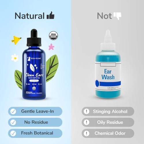 kin+kind USDA Organic Clean Ears, Dog Ear Cleaner, Leave in, No Rinse, 12oz