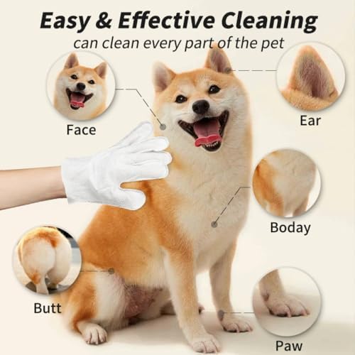 Pet Wipes Glove for Dogs, Cats & Small Animals Hypoallergenic Non Rinse, Clean, Wipes, Lick-Safe, Full-Body Grooming and Deodorizing Daily & Travel Cleaning of Dirt & Odors (6 Packs)