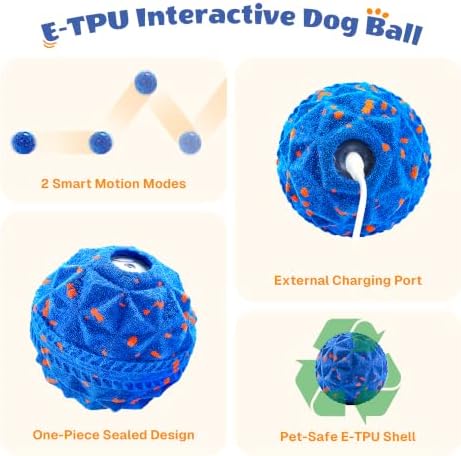 Interactive Dog Ball, Automatic Rolling and Bouncing Toys, Blue