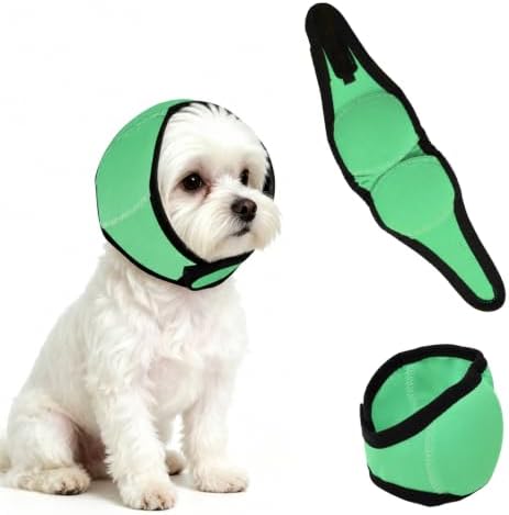 Dog Ear Cover for Noise Protection & Anxiety Relief, Adjustable No Shake Ear Wrap for Firework, Hematoma, Bathing, Swim, Grooming and Force Drying (Green, S(Head Size:10"-15"))