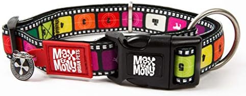 Max & Molly Fashion Smart ID Dog Collar, Soft Padded Neoprene, Anti-Fade, Adjustable Sizing,Smart ID QR-Tag, Waterproof & Machine Washable for Small & Medium Dogs, Movie Film Design, Small