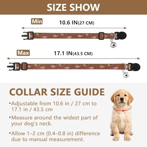 Striped Dog Brown Cat Neck Collar, 2 Pack Dog Bell Collar