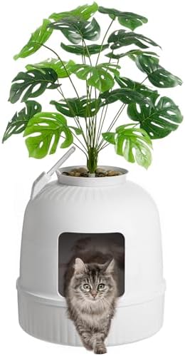 Lifewit Hidden Plant Cat Litter Box with Plastic Scoop, White