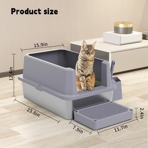 RIZZARI Open Cat Litter Box: Stainless, High Sided, Easy Clean