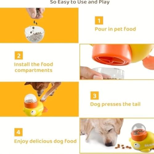 Cat Treat Slot Machine, Duck Cat Treat Dispenser, Pet Dog Slow Puzzle Feeder, for Dogs & Cats, Interactive Slow Feeder Toy (Yellow+Blue)