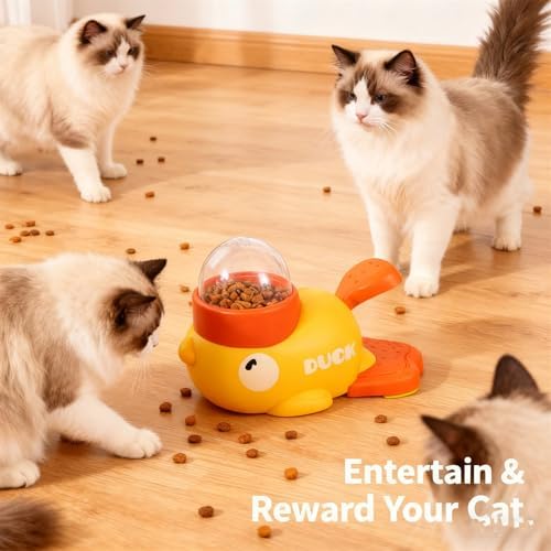 Ducky Cat Treat Dispenser, Yellow Duck Cat Treat Dispenser, Little Duck Cat Toy Treat Feeder for Pet Healthy Eating & Iq Training, for Cats and Dog (White)