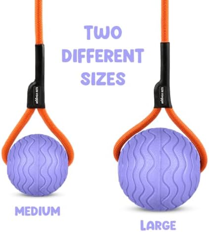 Dog Ball Toy with Rope, Durable EVA Foam Floating Dog Toy, Interactive Fetch & Toss n’ Train Tug Ball for Dogs, Bouncy Pet Ball for Outdoor Indoor Play - Purple, Medium