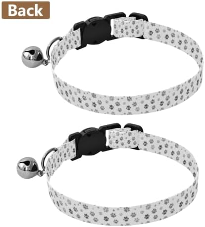 Gray Animal Paw Prints White Puppy Collar with Bell 2 Pack Dog Collar Adjustable 10.6 to 17.1 Inches