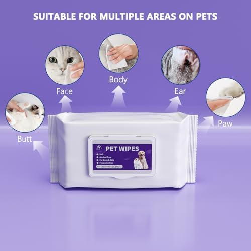 Pet Wipes, Alcohol-Free, Fragrance-Free, Hypoallergenic, for Cleaning and Grooming Dogs and Cats Paws, Face and Hips (80 Wipes)