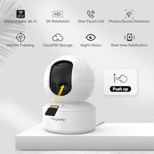BoyKeep Indoor Camera - 2K Pet Camera, 5G/2.4GHz WiFi Cam for Baby Monitor with Phone App, 360° Pan & Tilt, 2-Way Audio, Color Night Vision, New for 2026 with 12s Free Cloud Storage