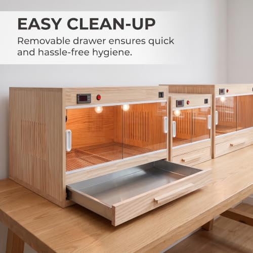 Wooden Box for Chicks, Pet Breeding Box with Sliding Glass Door, Chick for Small Animals, Smart Thermostatic, 60x40x40 CM