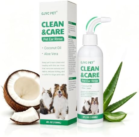 Dog Ear Cleaner & Cat Ear Wash with Flexible Silicone Tip, Gentle Deep Cleaning Solution for Ear Wax, Dirt & Odor, Aloe Vera Pet Ear Care Formula, Safe Daily Ear Hygiene, 4.05oz