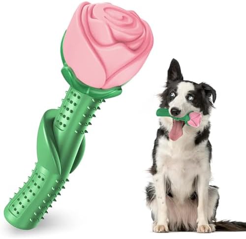ucho Dog Toys for Aggressive Chewers, Dog Toy for Dogs, Interactive Chew Toys for Training and Cleaning Teeth (Champagne, Roses)