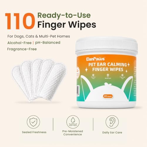 Pet Ear Cleaner Finger Wipes - Clean & Freshen Ears, Unscented 110ct