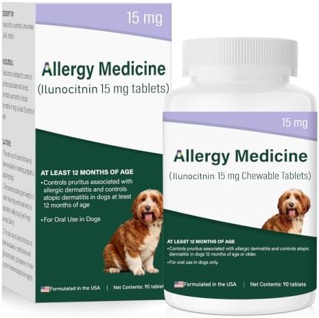 Dog Allergy Itch Treatment，Fast Reduce Scratching，Paw Licking and Belly-Rubbing for Dermatitis，Atopic Skin Care Supplement for Dogs Over 12 Months Old | 15 mg | 90 Count