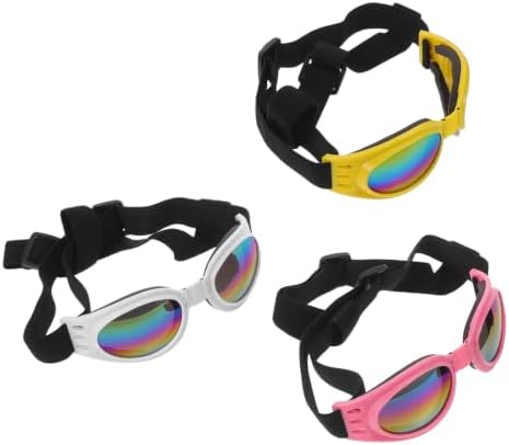 3pcs Foldable Dog Goggles for Medium Breeds with Comfortable Fit and Adjustable Strap, Plastic Dog Sunglasses for Outdoor Walks and Riding, Windproof Protective Pet Glasses