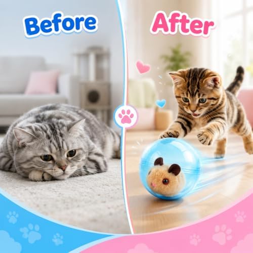 Automatic Rolling Ball Hamster, Self-Rolling Interactive Cat Ball, Hamsters Running Exercise Balls - Interactive Plush Toys, Hands-Free Play for Indoor Cats, Small Dogs Chasing (Pink, Rabbit)