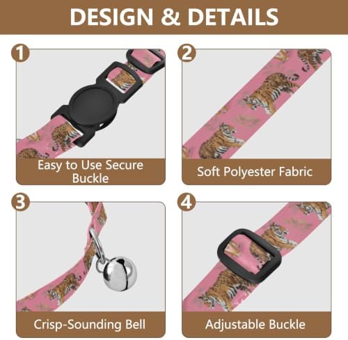 Cute Tigers Kitten Collar 2 Pack Lightweight Small Dog Collar Adjustable Length 10.6" to 17.1"