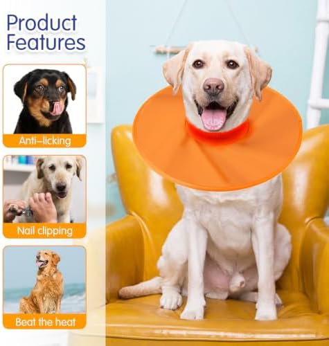 Dog Recovery Collar,Dog Soft Cone Collar Alternative After Surgery,Adjustable,Breathable E Collar for Large/Medium/Small Dogs Cats,Orange L