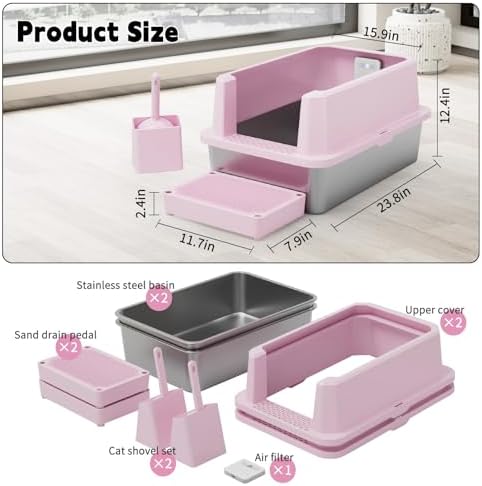 RIZZARI High-Sided Large Cat Litter Box: 2-Pack for Multi-Cat Use