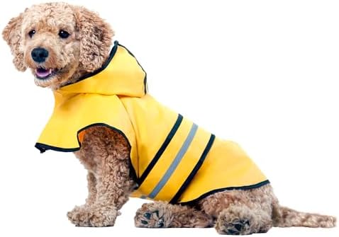 SPOT Rainy Days Slicker - Yellow Dog Rain Jacket With Hood, Reflective Strip for Safety, Leash Hole & Adjustable Velcro Belly Strap, 100% Polyester Water Resistant Pet Raincoat - Medium, 13in Long