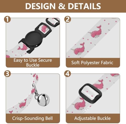 2 Pack Cats Collar Whales Polka Dots White Kitten Collar with Bell, Adjustable Length 10.6" to 17.1"