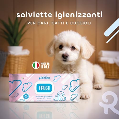 Record Wet Wipes for Dogs and Cats, Cleaning Wipes for Dogs and Cats, Pack of 80 - Cleaning Wipes for Animals, Paws, Snout and Eyes, Respect Skin and PH. Aroma Powder