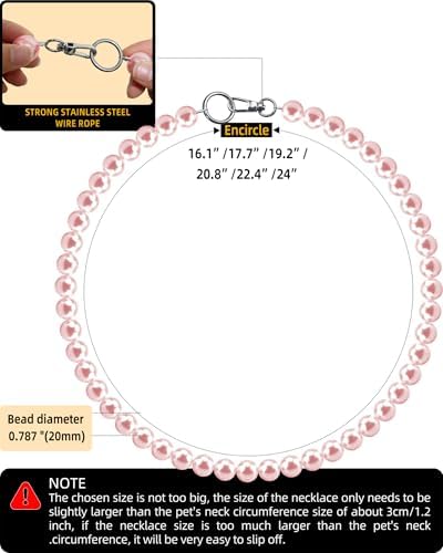 Chunky Pearl Dog Necklace (Beads 20mm),Elegant Classic Super Big Pearl Collar Necklace Accessories for Medium Large Dogs Occasions and Gatherings (Pink, XL(Neck Girth 18.5''-20''))