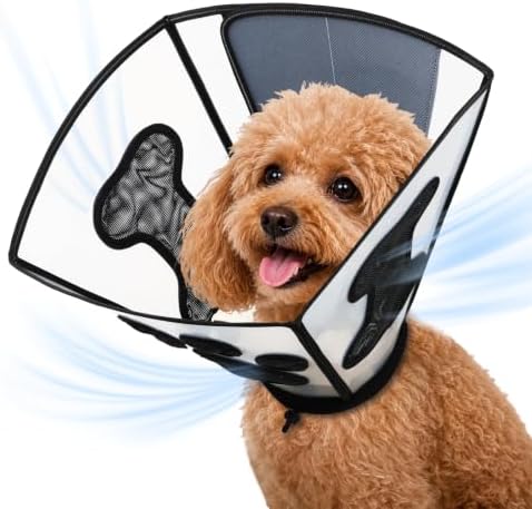 Dog Cone Collar for Surgery Recovery,Adjustable Transparent Breathable Recovery Cone,Protective E-Collar for Small Medium Large Dogs, Lightweight Pet Cone for Wound Healing & Anti-Lick & Bite-S