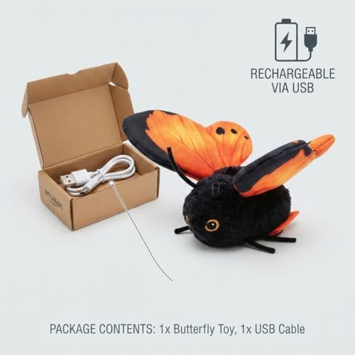 Smart Sensing Automatic Flapping Butterfly Cat Toy, Interactive Electric Pet Play Toy, Realistic Wing Motion Encourages Stalking, Rechargeable Self Play Stimulating Motion Activate，Blue