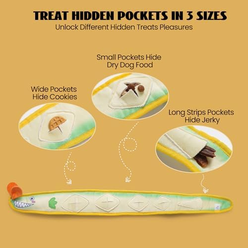 Nocciola EEL Squeaky Dog Toy, Tough No Stuffing Toy for Tug of War, Puppy Interactive Puzzle Fun to Keep Them Busy, Cognitive Crinkle Dog Toy for Large Medium Small Breed, Yellow