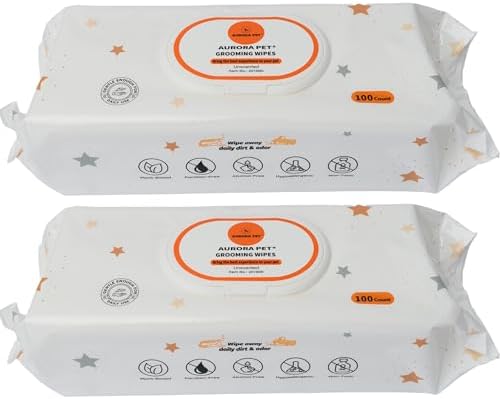 Aurora Pet Wipes – 100% Natural, Plant-Based Hypoallergenic Grooming Wipes for Dogs & Cats – Extra-Durable, Large & Thick for Effortless Cleaning (Unscented, 200 Count)