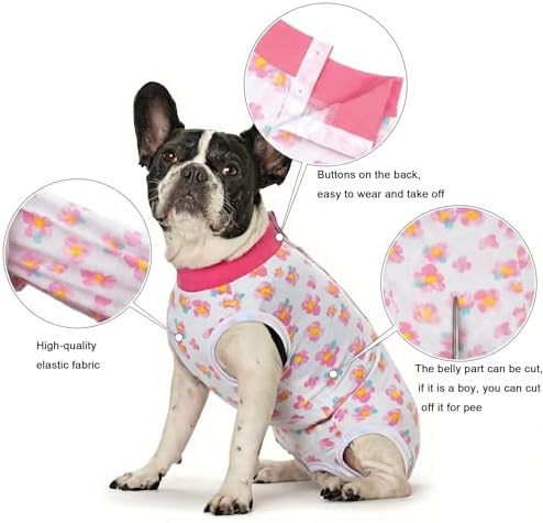 2 Packs Pet Dog Recovery Onesie Suit for Dogs Cats After Surgery,Dog Abdominal Wounds Bandages Cone E-Collar Alternative. (White Flower, XL)
