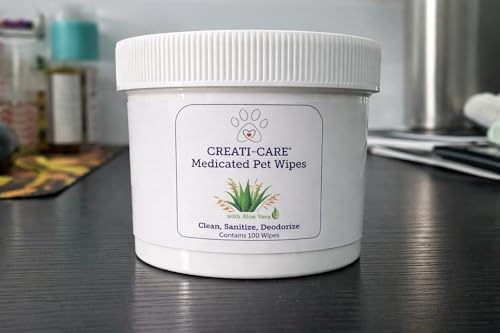 Creati Care Dog Ear Cleaner Wipes -Medicated Chlorhexidine Ketoconazole-Optic Cleanser for Dogs to Stop Ear Itching, and Infections and Controlling Ear Odor in Pets - 100 Wipes