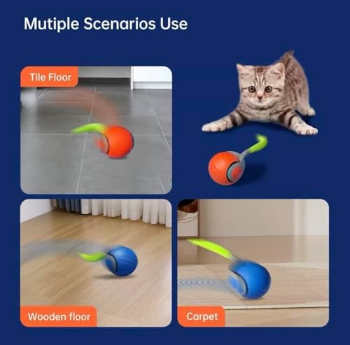 Interactive Automatic Pet Ball Toy for Cats & Small Dogs – USB-C Rechargeable, 3 Tails, 2 Speed Modes for Endless Play (Orange, Small)