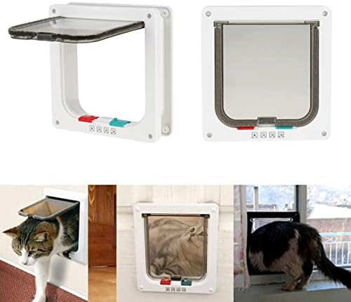 23.5x25.2x5.5cm 4way Lockable pet Door Indoor and Outdoor Universal cat and Dog Flap with Closing Panel and Accessories DIY Easy Installation for Small Cats and Dogs