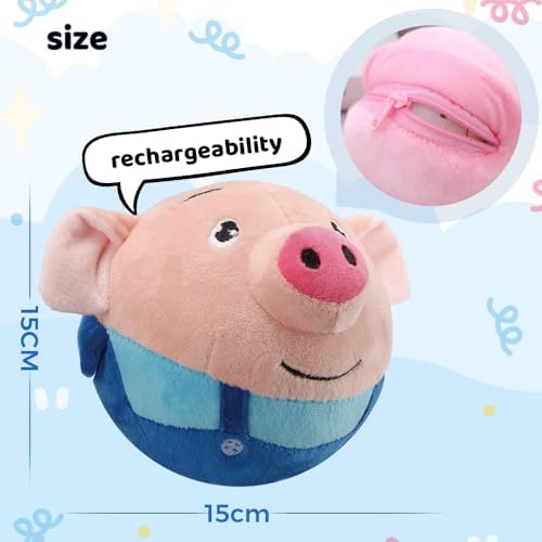 Active Moving Pet Plush Toy, Upgrade Interactive Dog Toys Talking Moving Dog Ball Toy Washable Cartoon Pig Plush Sound Electronic Herding Ball for Dogs Shake Bounce Boredom Talking Toys (Blue Pig Sm)