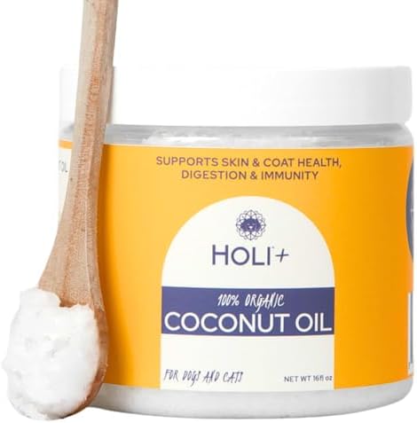 HOLI 100% Organic Coconut Oil for Dogs & Cats – Cold-Pressed Coconut Oil for Dogs Skin & Coat, Itchy Skin, Hot Spot Relief & Paw Balm – MCT Lauric Supplement, Non-GMO, Pet Safe - 16oz