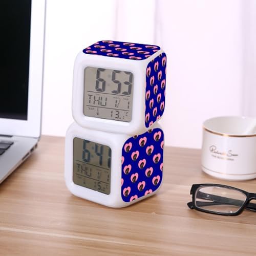 Digital Alarm Clock,Dachshund Dog Heart Blue 7 Color Change LED Digital Alarm Clock with Date Thermometer for Toddlers,Girls and Boys