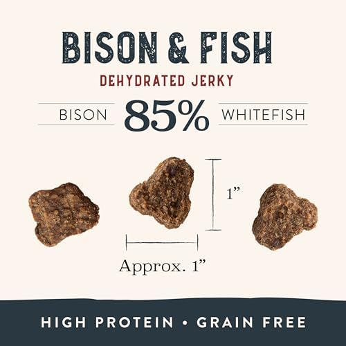 Health Extension Bison & Fish Dehydrated Jerky Dog Treats – 14 oz – Protein-Rich, Grain-Free, Made in USA – Limited Ingredients for Sensitive Dogs & Training Rewards
