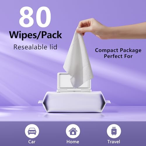 Pet Wipes, Alcohol-Free, Fragrance-Free, Hypoallergenic, for Cleaning and Grooming Dogs and Cats Paws, Face and Hips (80 Wipes)